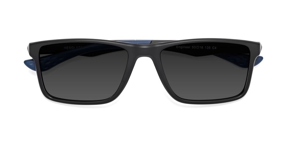 Matte Black-Blue Wrap Around TR90 Rectangle Tinted Sunglasses with Gray ...