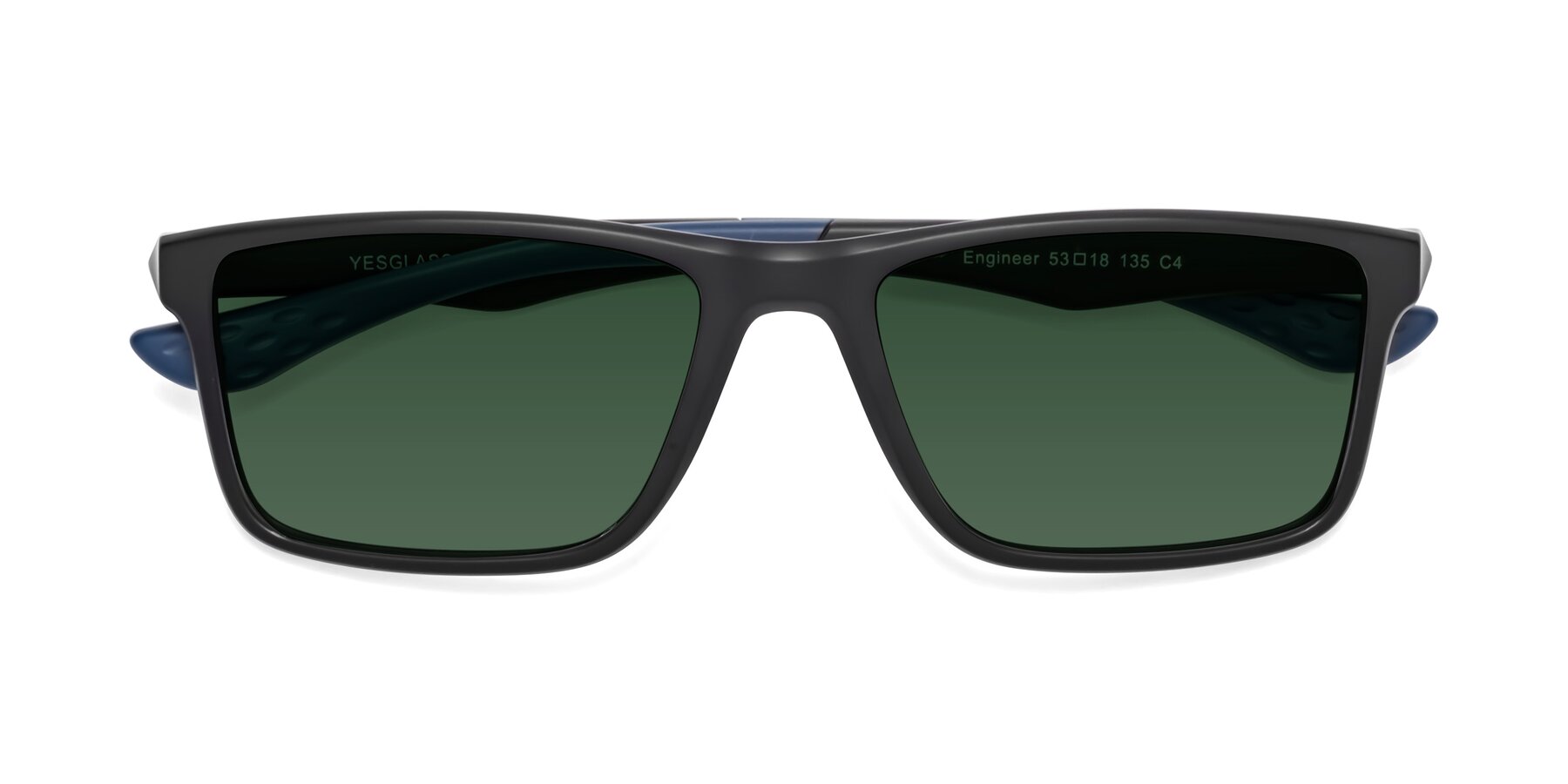 Folded Front of Engineer in Matte Black-Blue with Green Tinted Lenses
