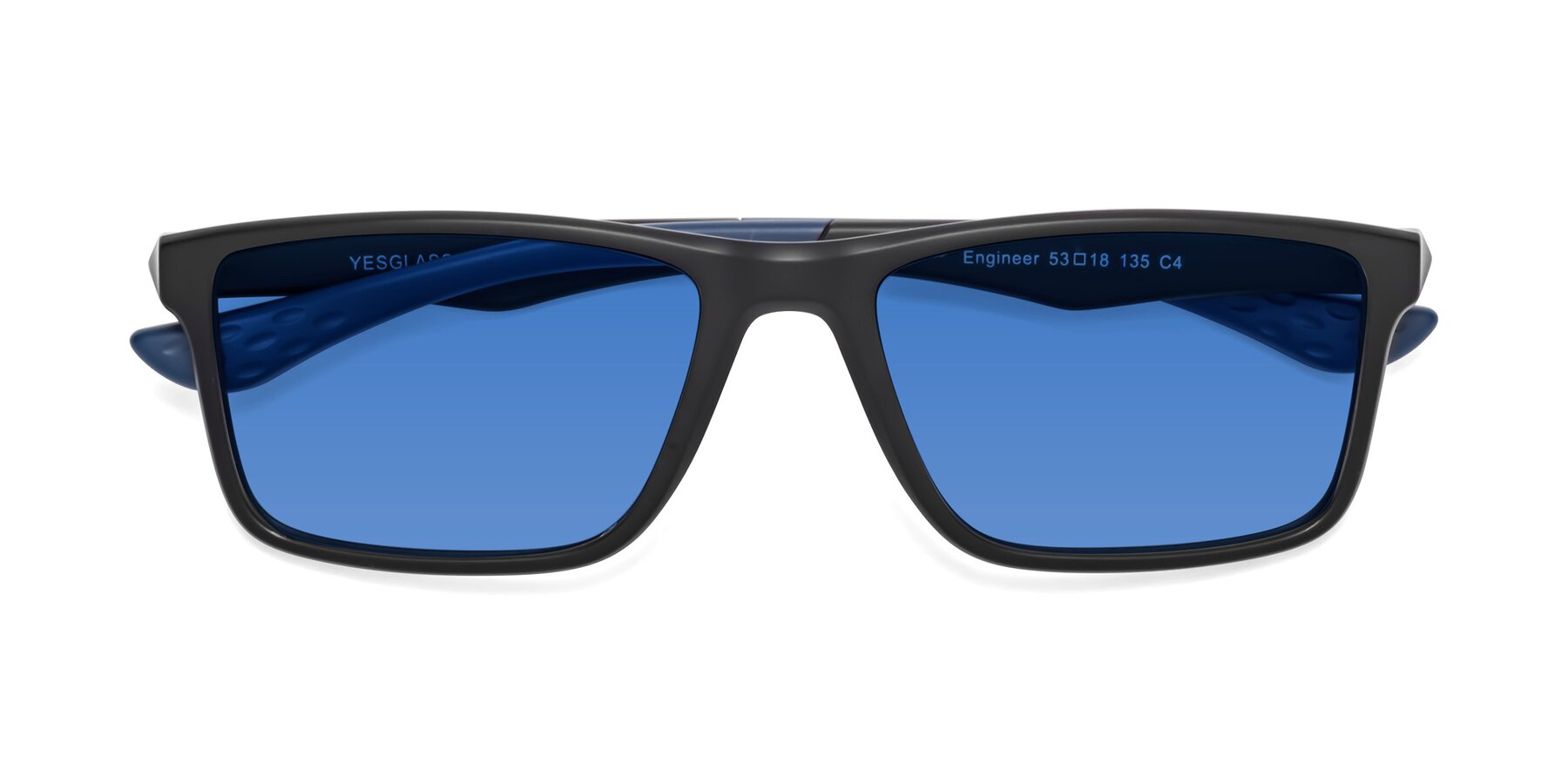 Folded Front of Engineer in Matte Black-Blue with Blue Tinted Lenses