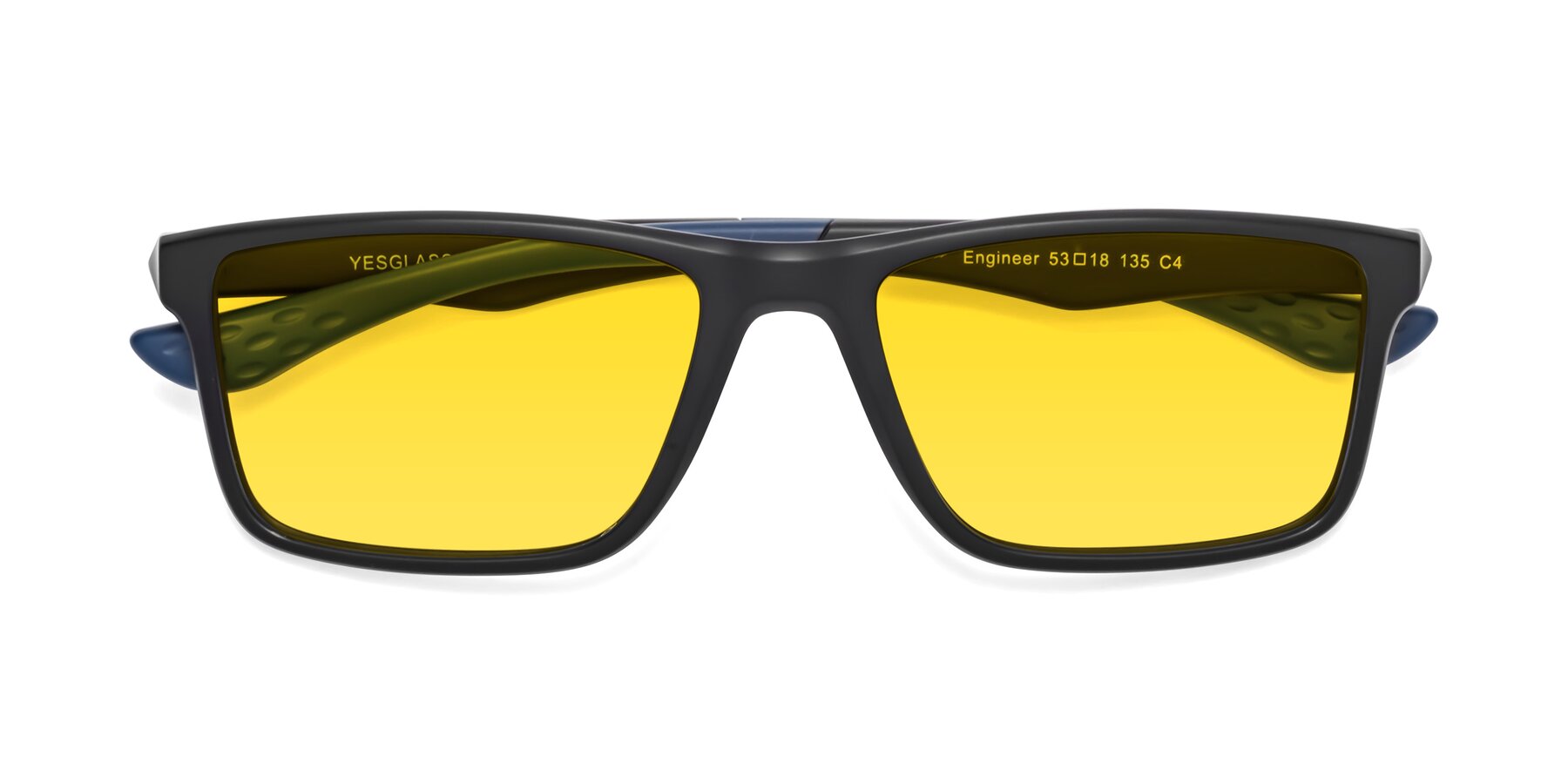 Folded Front of Engineer in Matte Black-Blue with Yellow Tinted Lenses