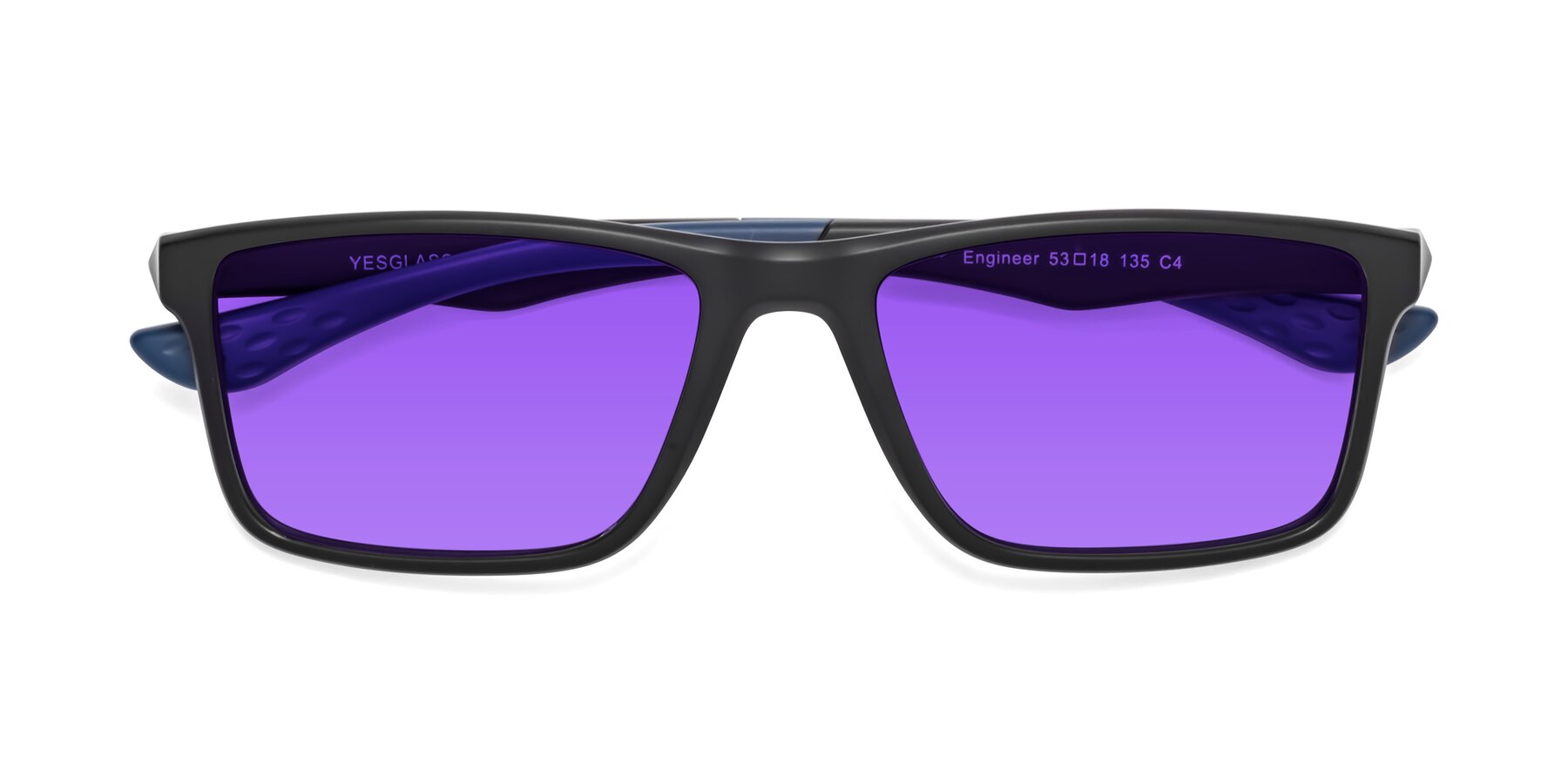 Folded Front of Engineer in Matte Black-Blue with Purple Tinted Lenses