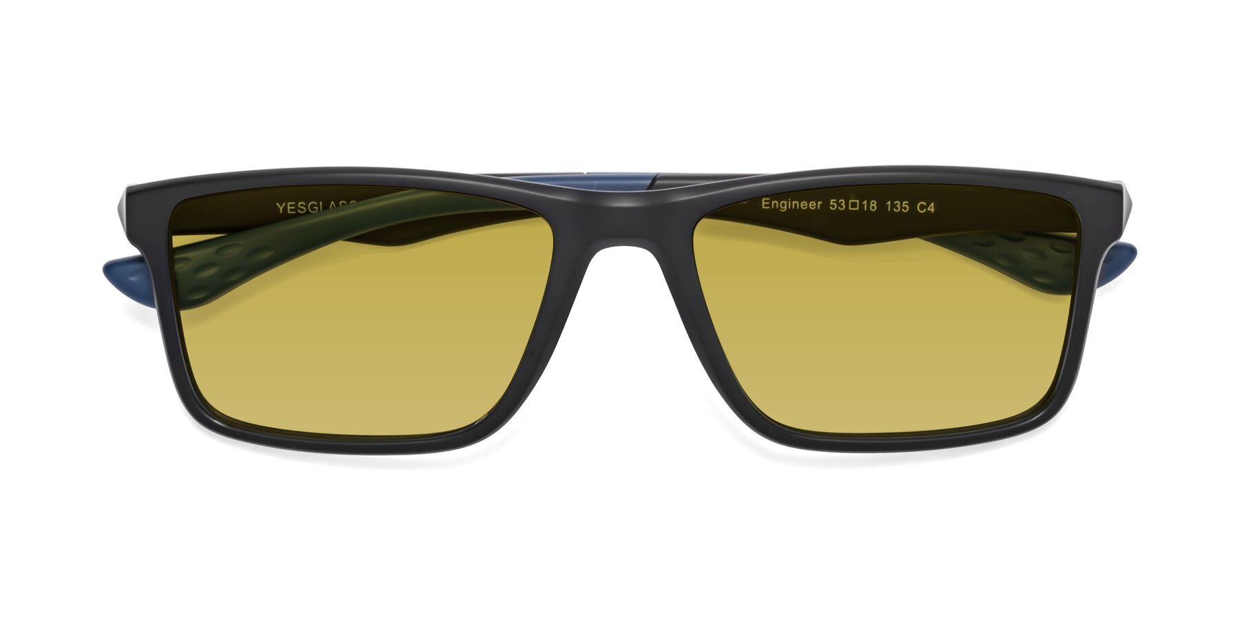 Folded Front of Engineer in Matte Black-Blue with Champagne Tinted Lenses