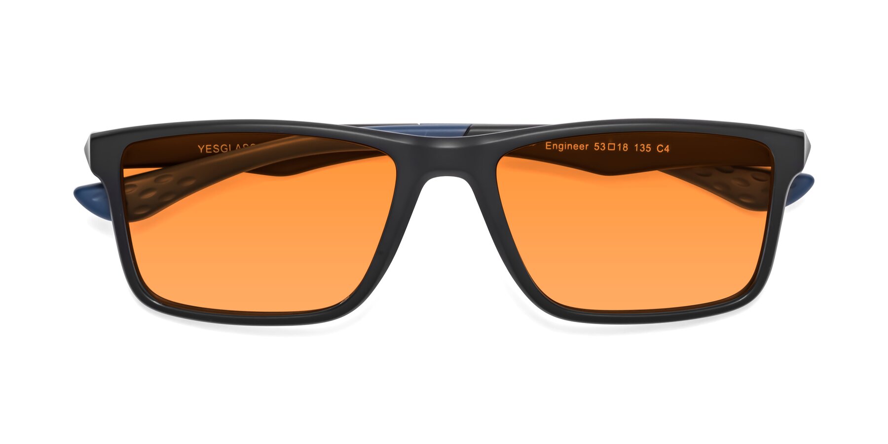 Folded Front of Engineer in Matte Black-Blue with Orange Tinted Lenses