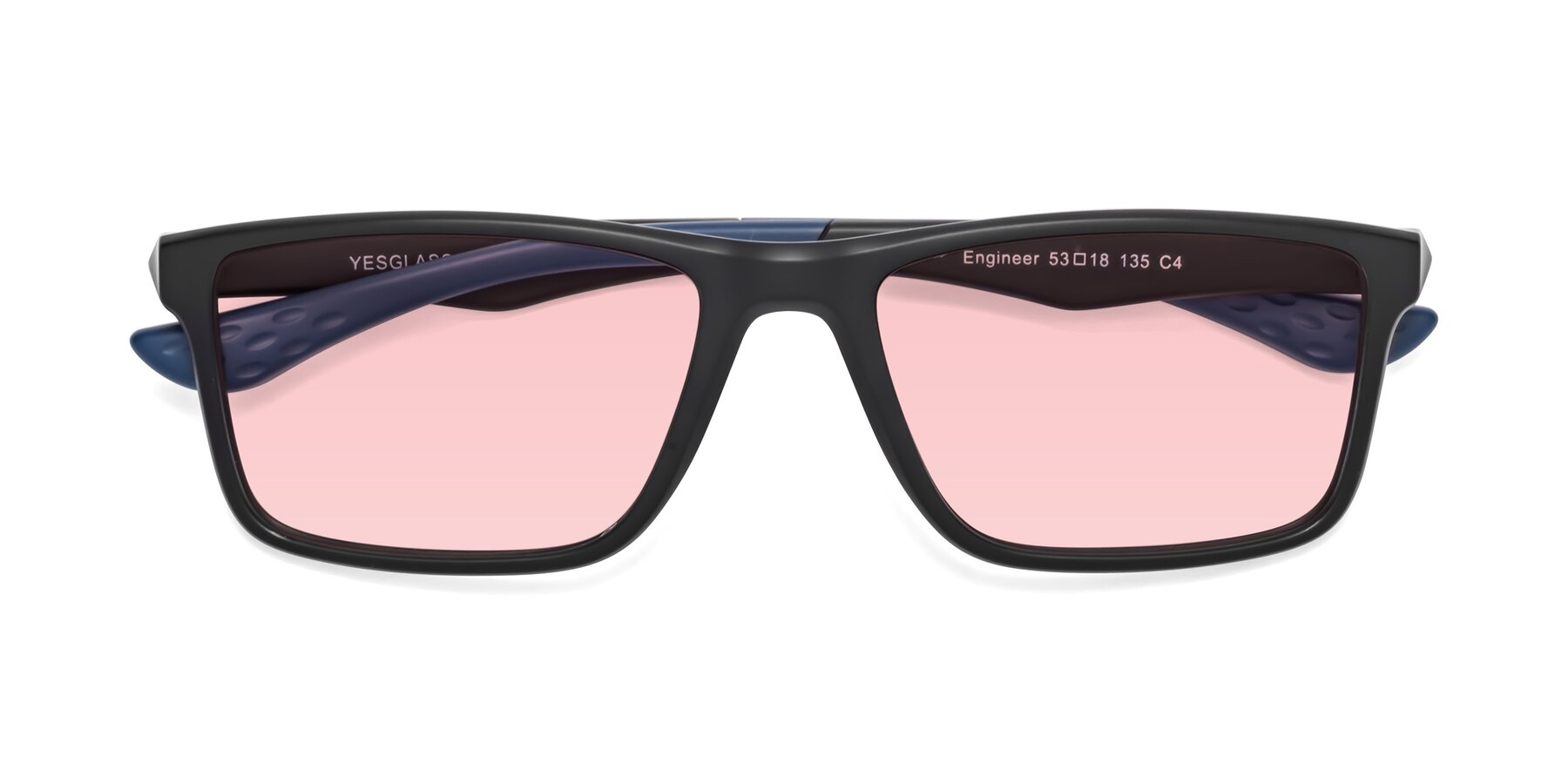 Folded Front of Engineer in Matte Black-Blue with Light Garnet Tinted Lenses