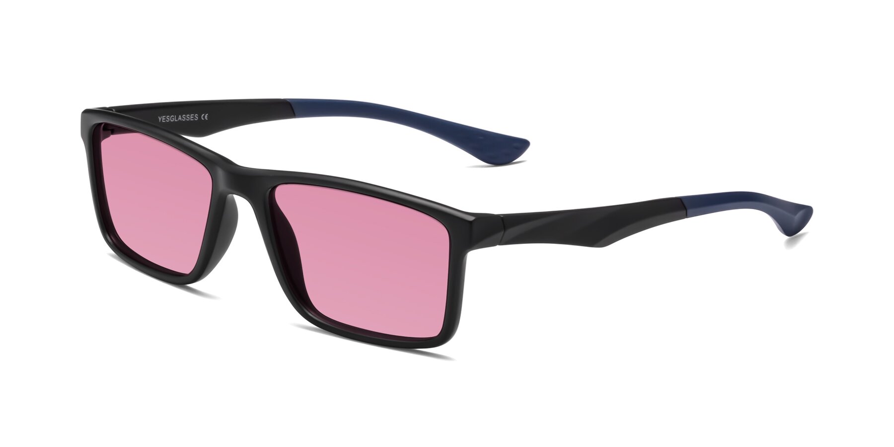 Angle of Engineer in Matte Black-Blue with Medium Wine Tinted Lenses