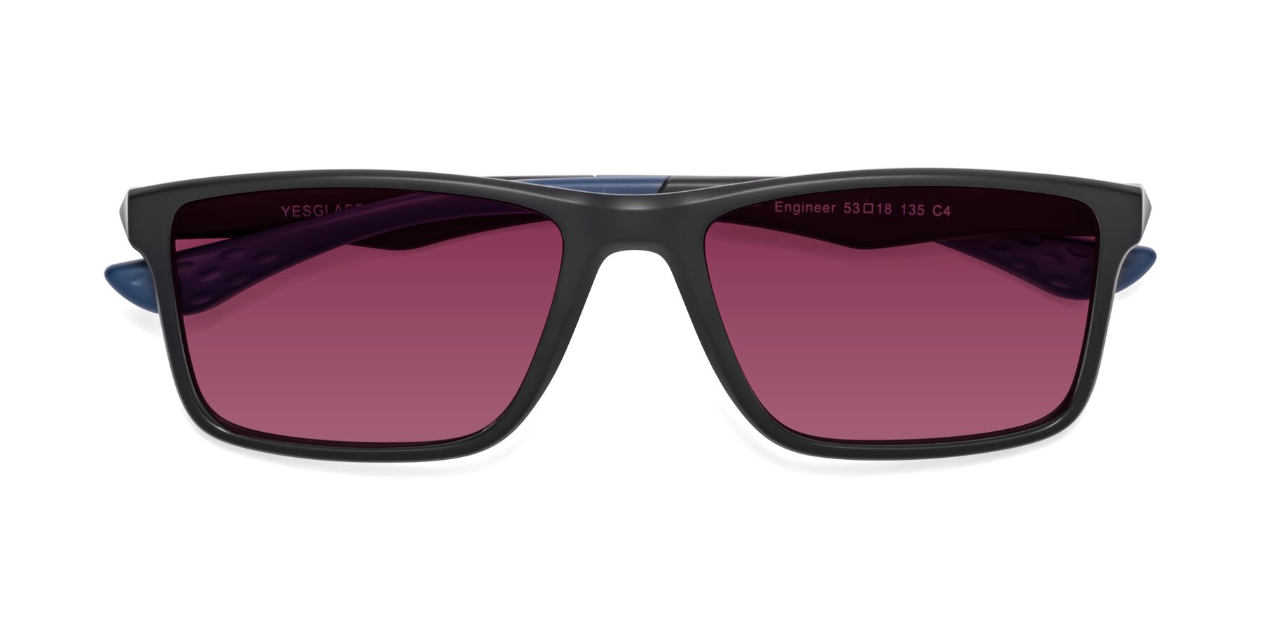 Folded Front of Engineer in Matte Black-Blue with Wine Tinted Lenses