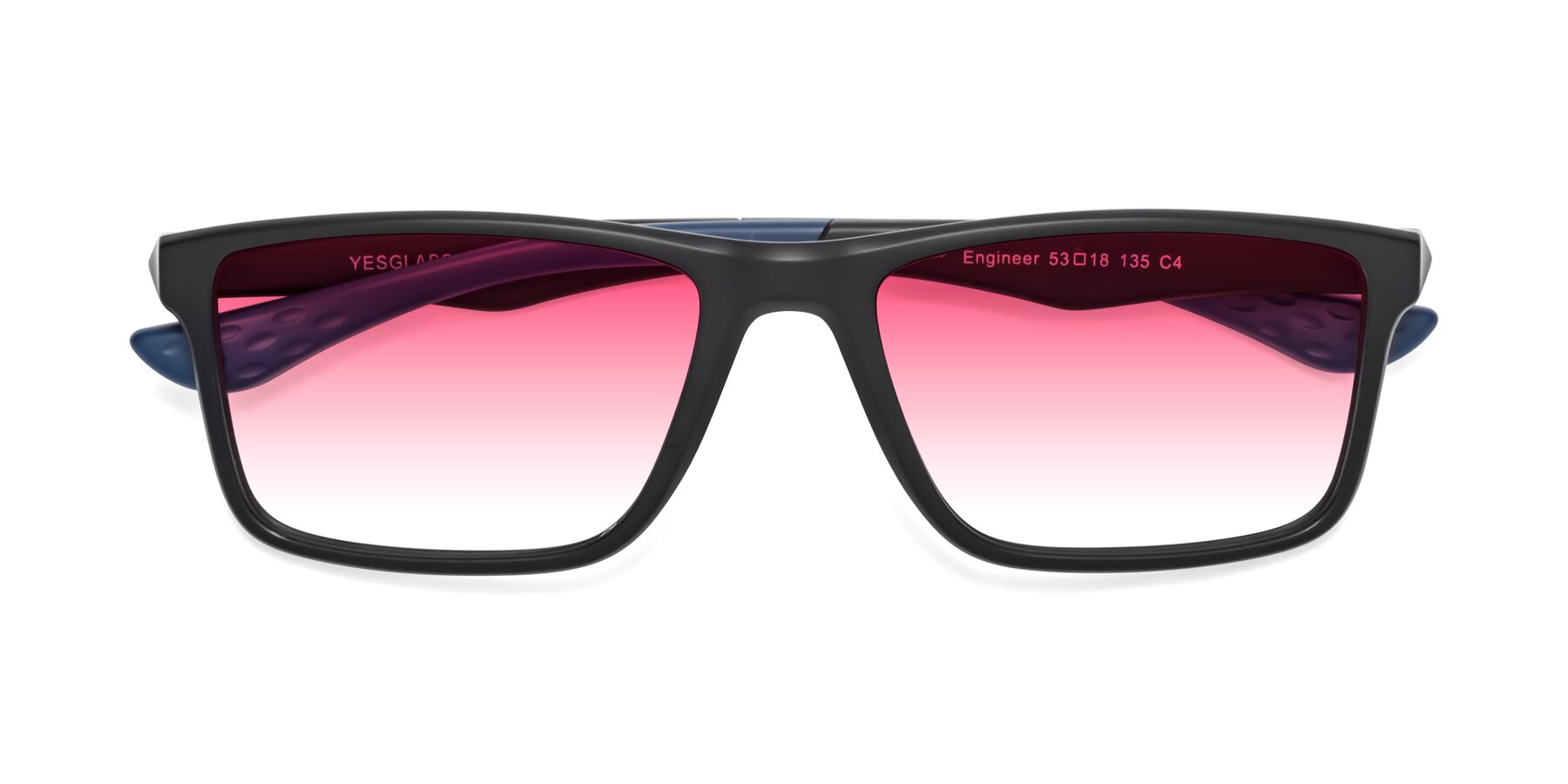 Folded Front of Engineer in Matte Black-Blue with Pink Gradient Lenses