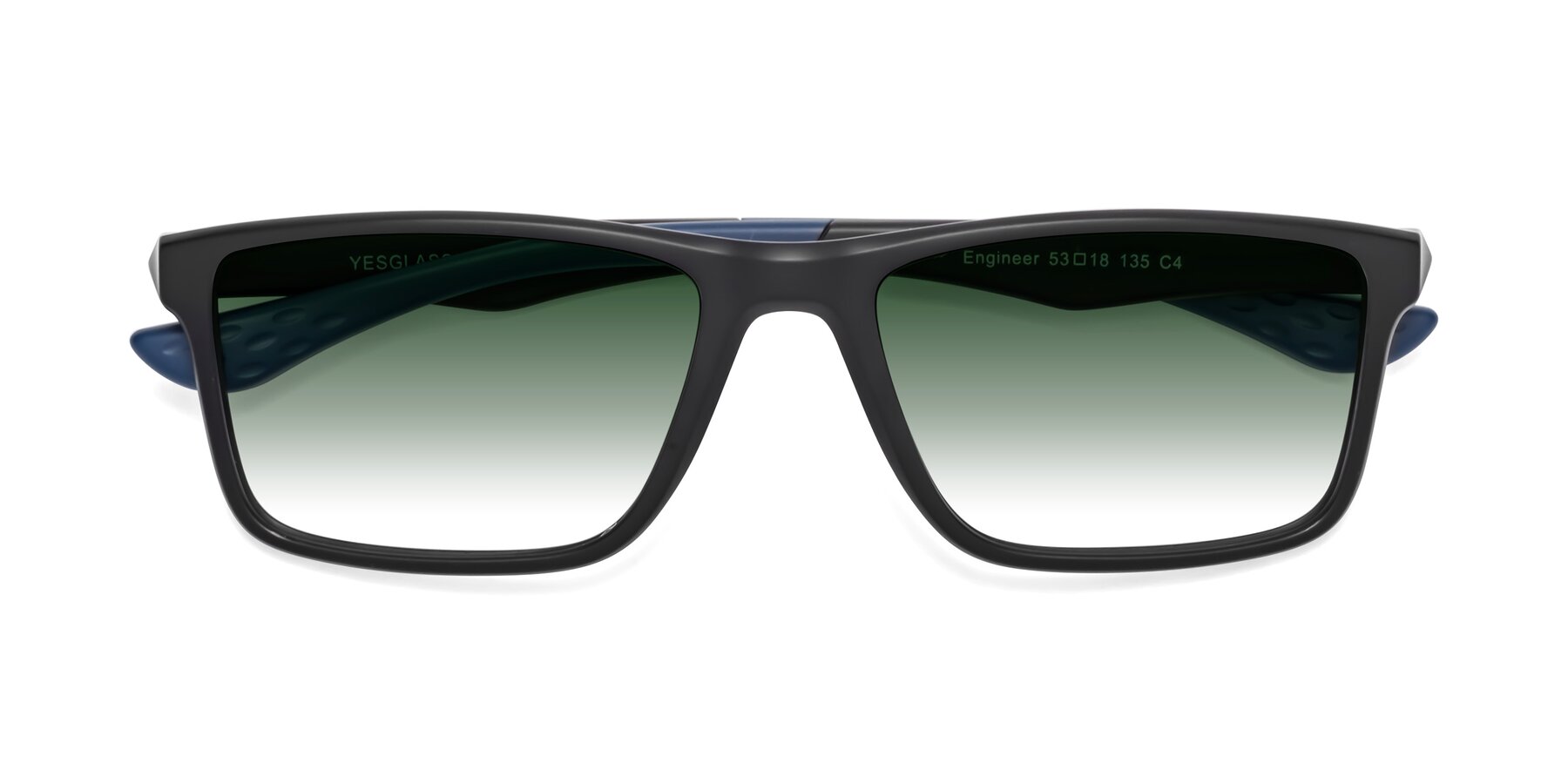 Folded Front of Engineer in Matte Black-Blue with Green Gradient Lenses
