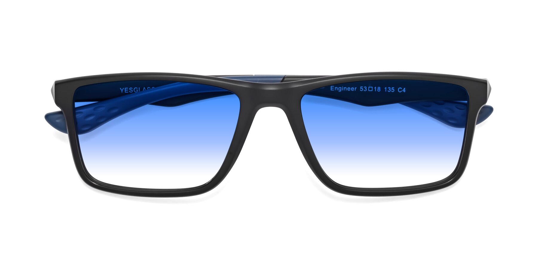 Folded Front of Engineer in Matte Black-Blue with Blue Gradient Lenses