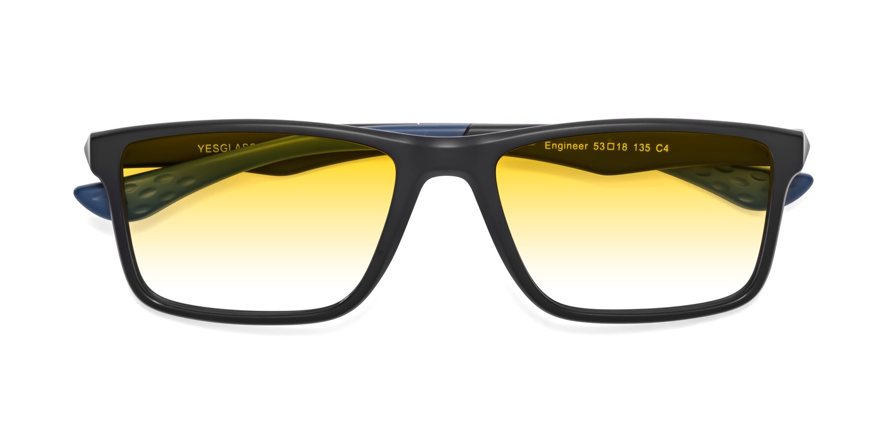 Folded Front of Engineer in Matte Black-Blue with Yellow Gradient Lenses