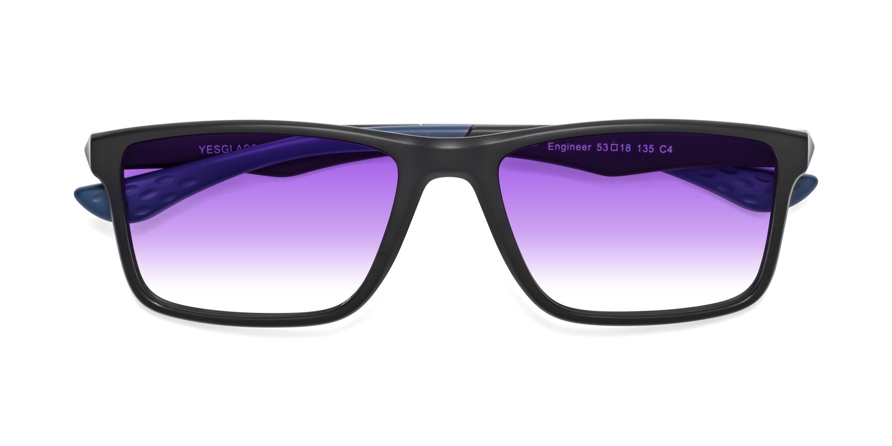 Folded Front of Engineer in Matte Black-Blue with Purple Gradient Lenses
