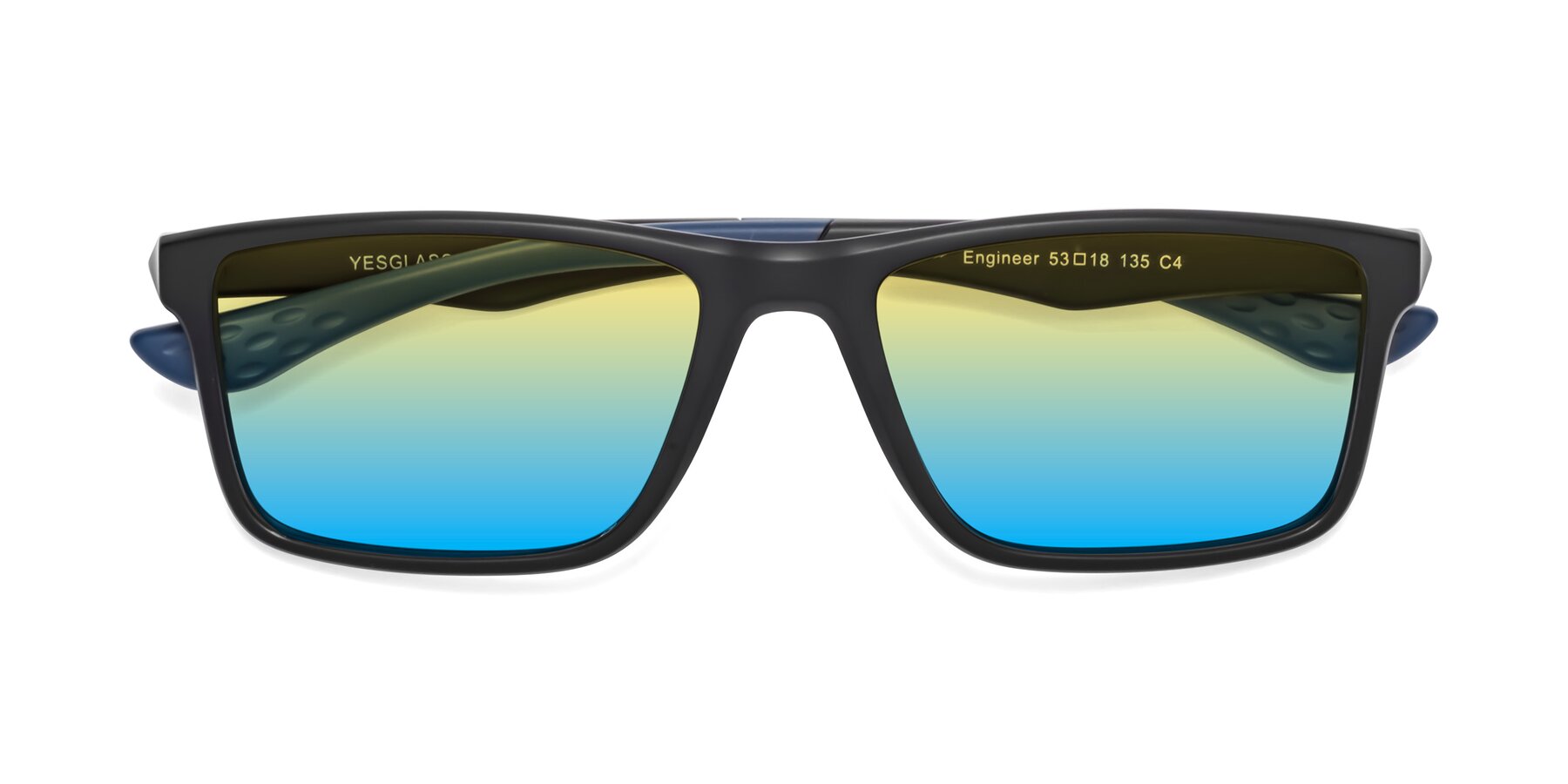 Folded Front of Engineer in Matte Black-Blue with Yellow / Blue Gradient Lenses