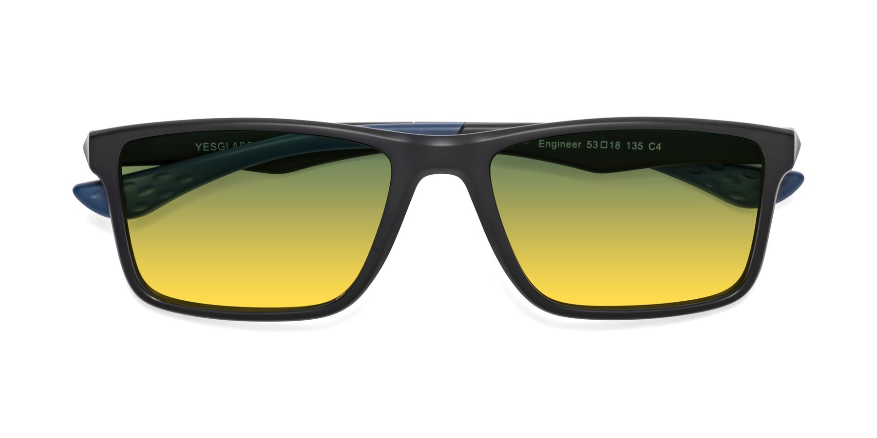 Folded Front of Engineer in Matte Black-Blue with Green / Yellow Gradient Lenses