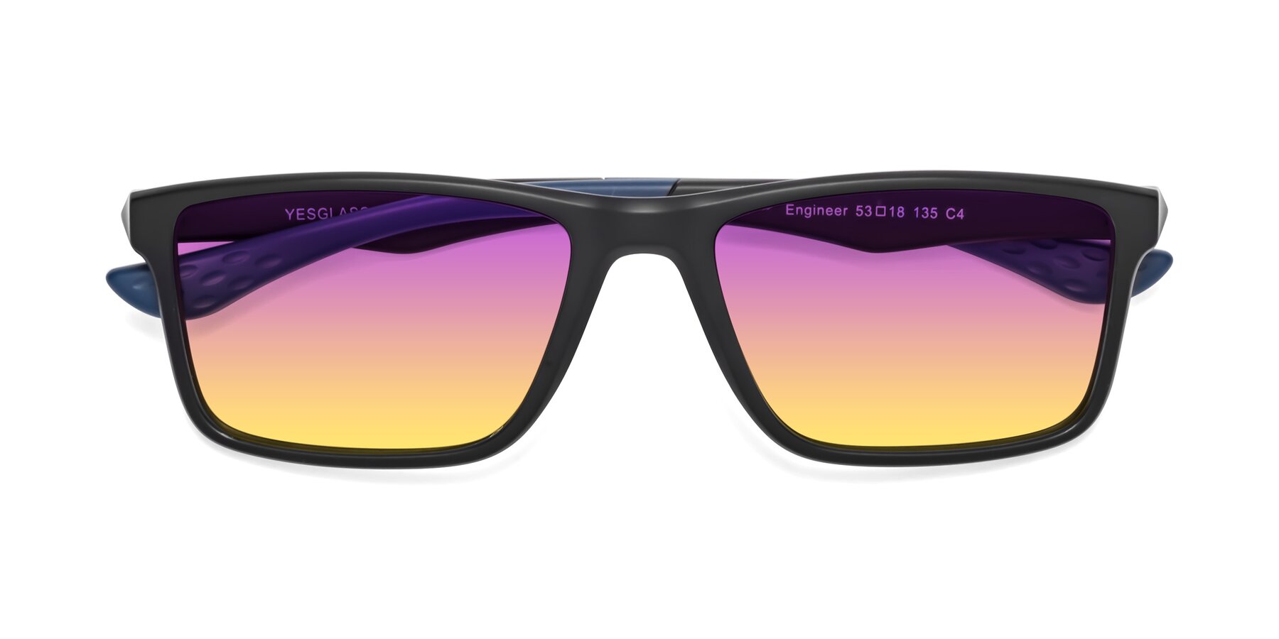 Folded Front of Engineer in Matte Black-Blue with Purple / Yellow Gradient Lenses