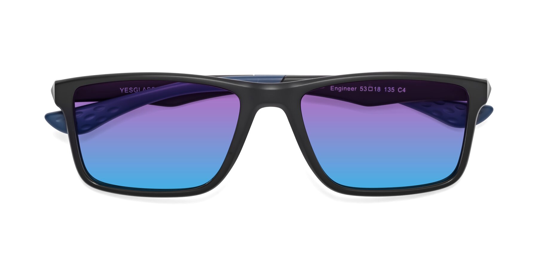 Folded Front of Engineer in Matte Black-Blue with Purple / Blue Gradient Lenses
