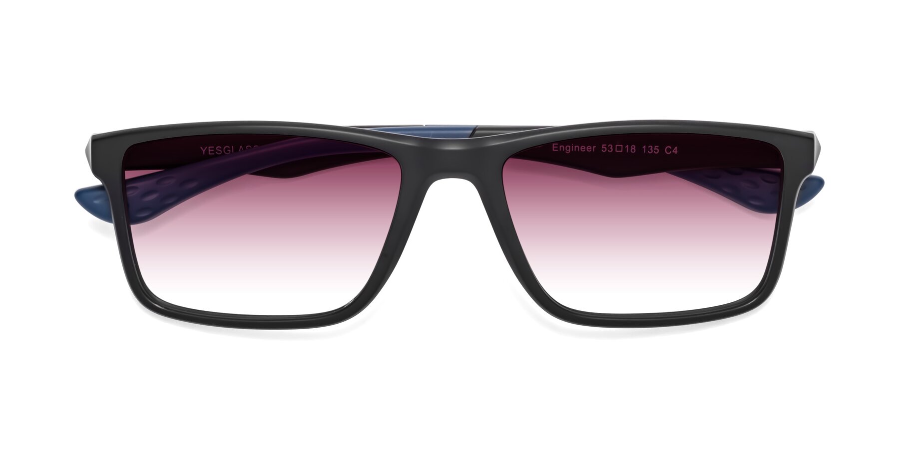 Folded Front of Engineer in Matte Black-Blue with Wine Gradient Lenses