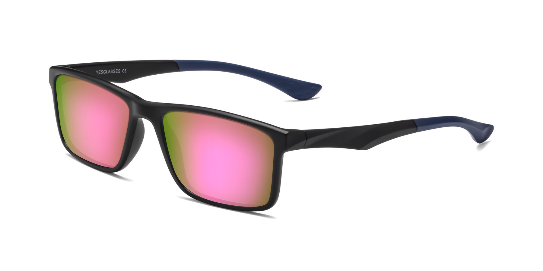 Angle of Engineer in Matte Black-Blue with Pink Mirrored Lenses