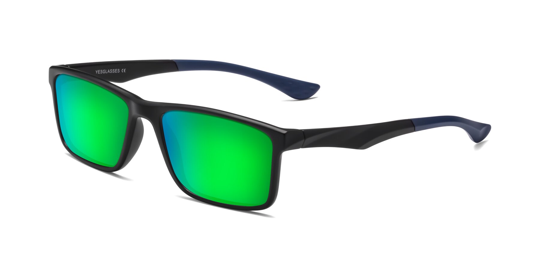 Angle of Engineer in Matte Black-Blue with Green Mirrored Lenses