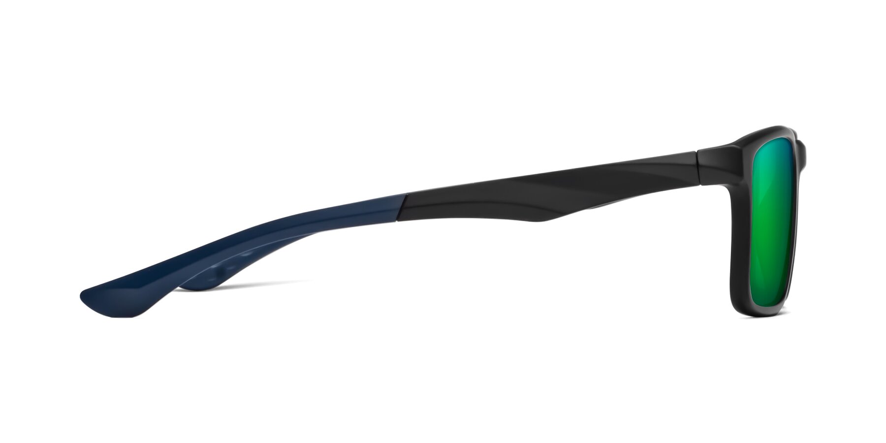 Side of Engineer in Matte Black-Blue with Green Mirrored Lenses
