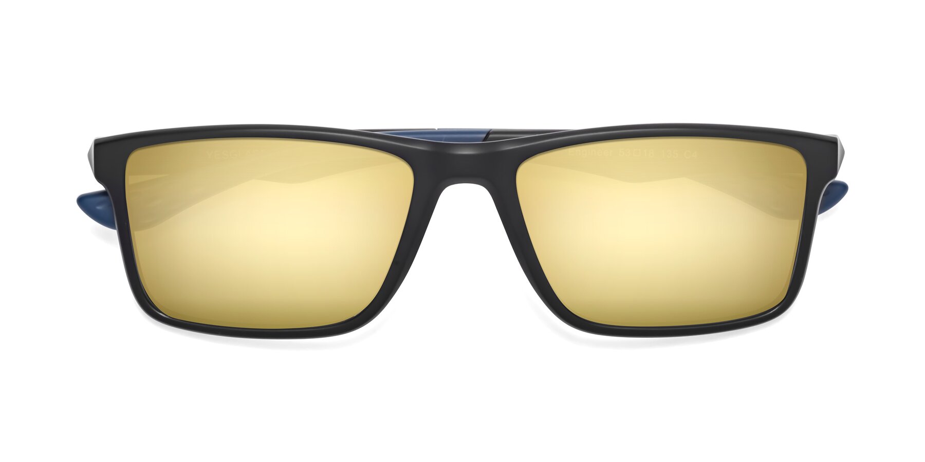 Folded Front of Engineer in Matte Black-Blue with Gold Mirrored Lenses