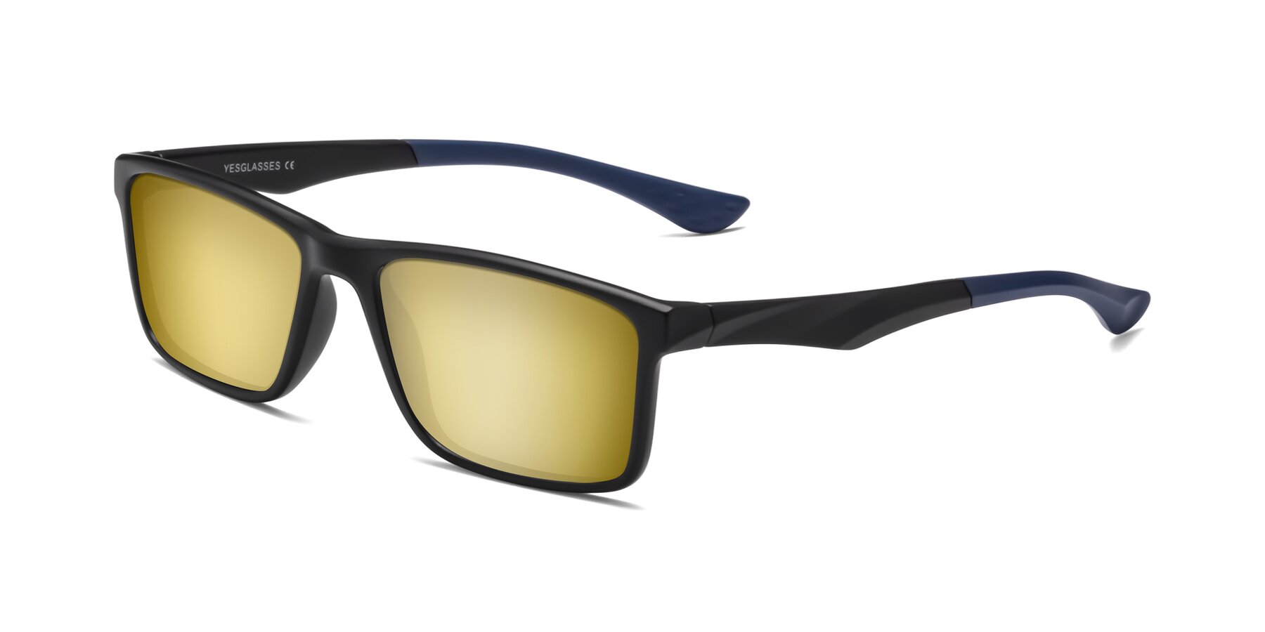 Angle of Engineer in Matte Black-Blue with Gold Mirrored Lenses