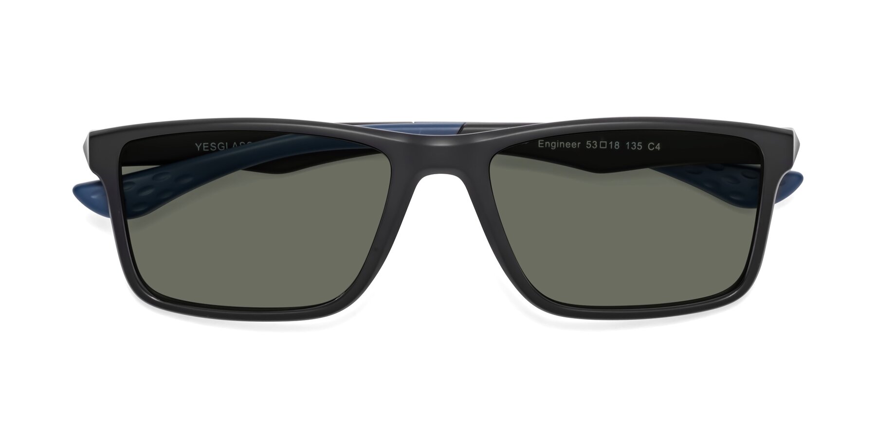 Folded Front of Engineer in Matte Black-Blue with Gray Polarized Lenses
