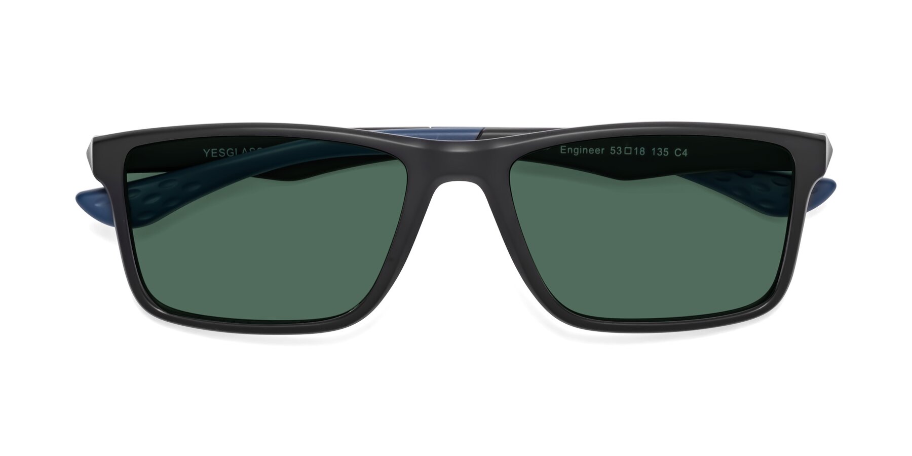 Folded Front of Engineer in Matte Black-Blue with Green Polarized Lenses