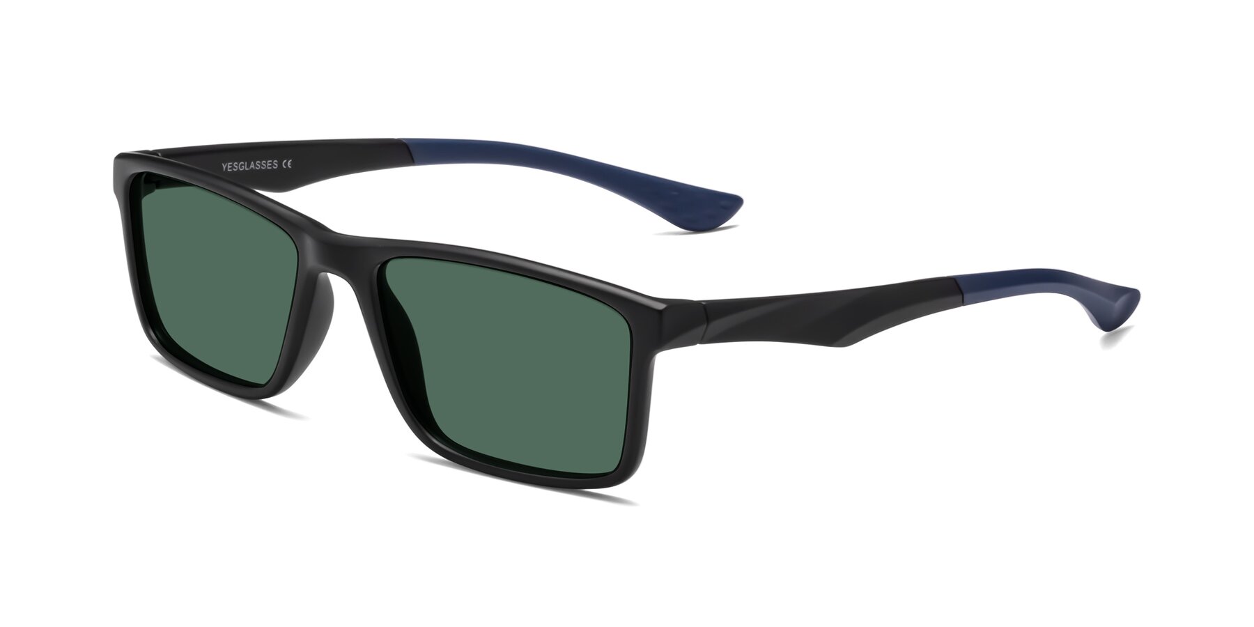 Angle of Engineer in Matte Black-Blue with Green Polarized Lenses