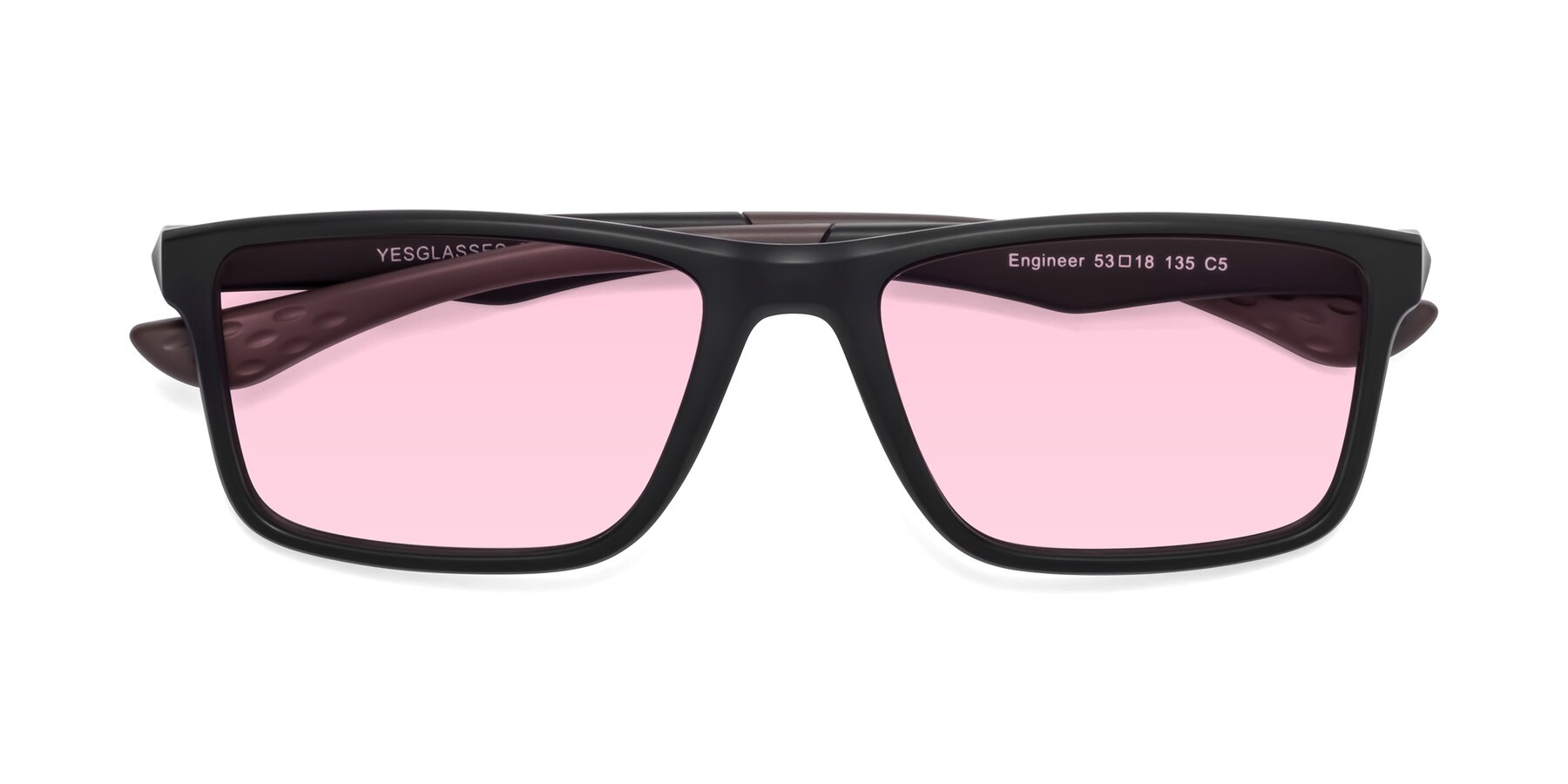 Folded Front of Engineer in Matte Black-Coffee with Light Pink Tinted Lenses