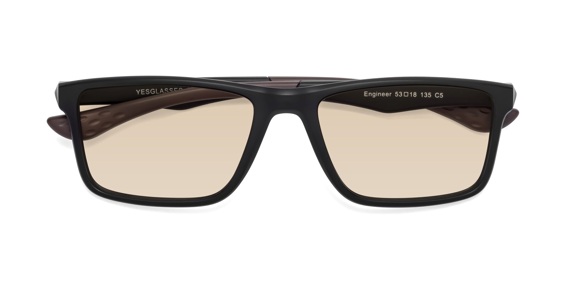 Folded Front of Engineer in Matte Black-Coffee with Light Brown Tinted Lenses