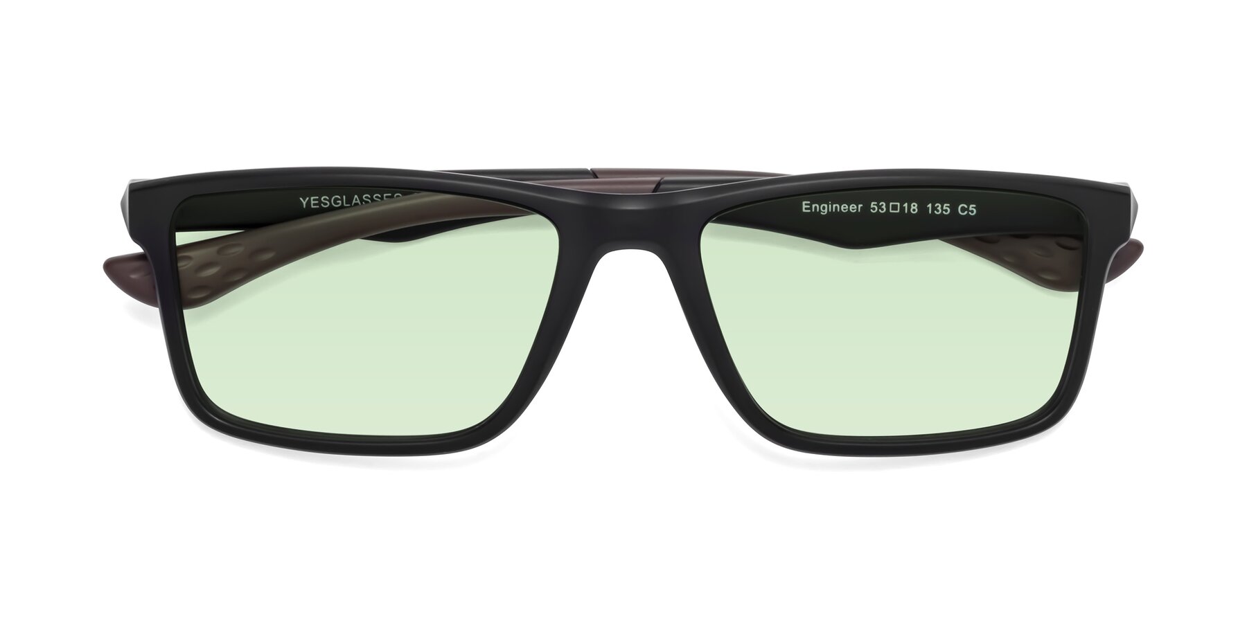 Folded Front of Engineer in Matte Black-Coffee with Light Green Tinted Lenses