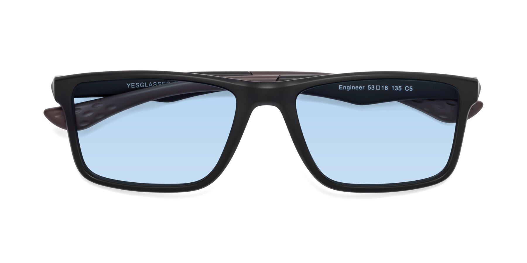 Matte Black-Blue Classic TR90 Rectangle Tinted Sunglasses with Blue Sunwear Lenses
