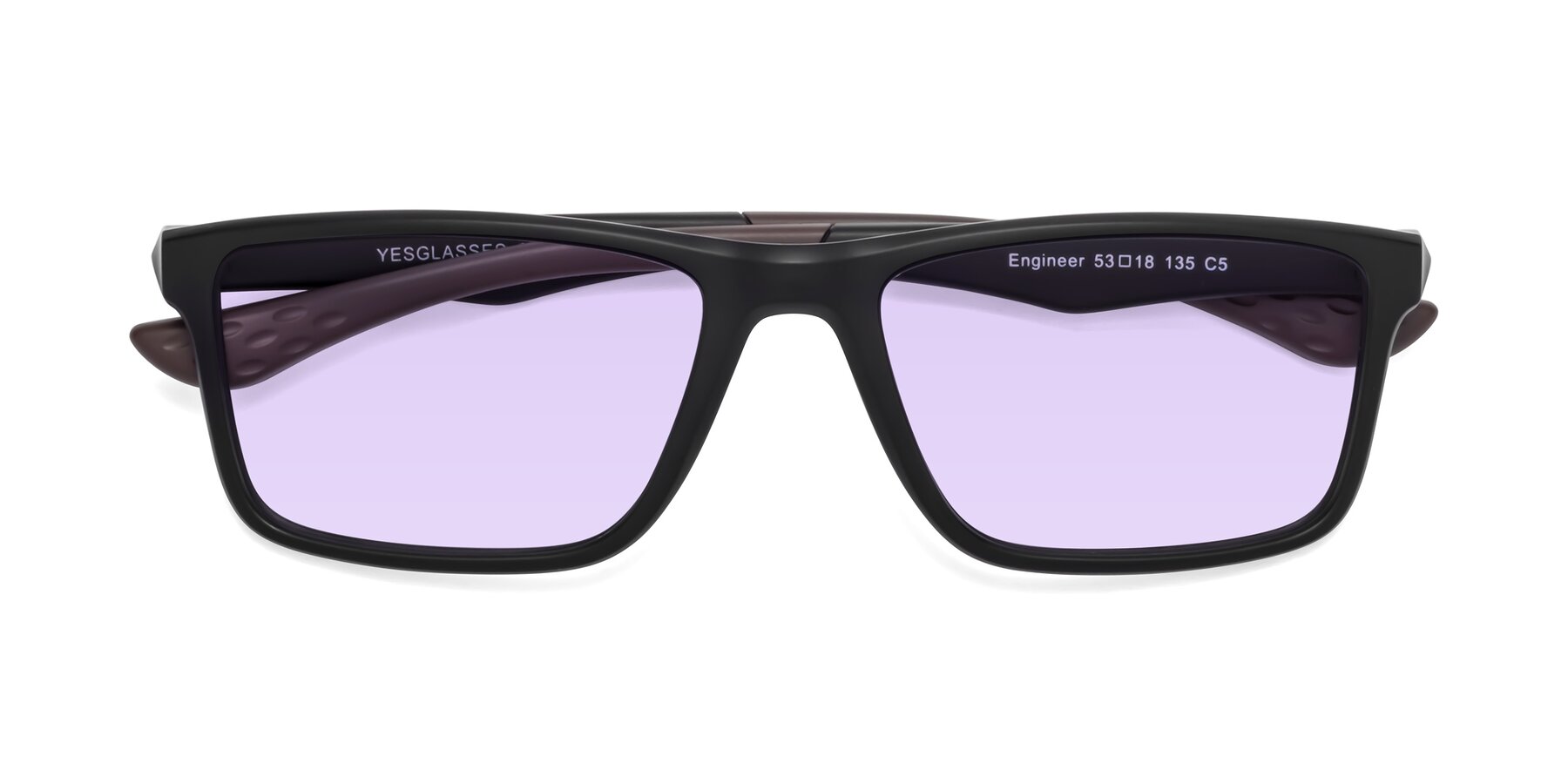 Folded Front of Engineer in Matte Black-Coffee with Light Purple Tinted Lenses