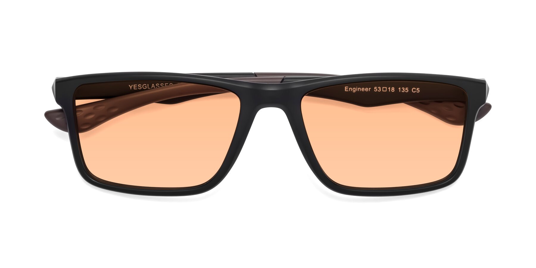 Folded Front of Engineer in Matte Black-Coffee with Light Orange Tinted Lenses