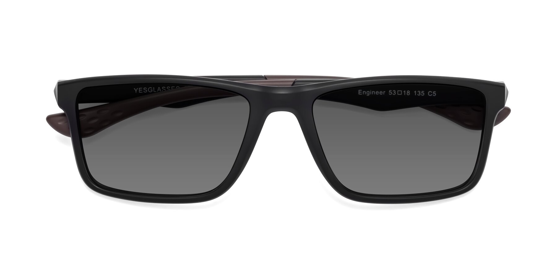 Folded Front of Engineer in Matte Black-Coffee with Medium Gray Tinted Lenses
