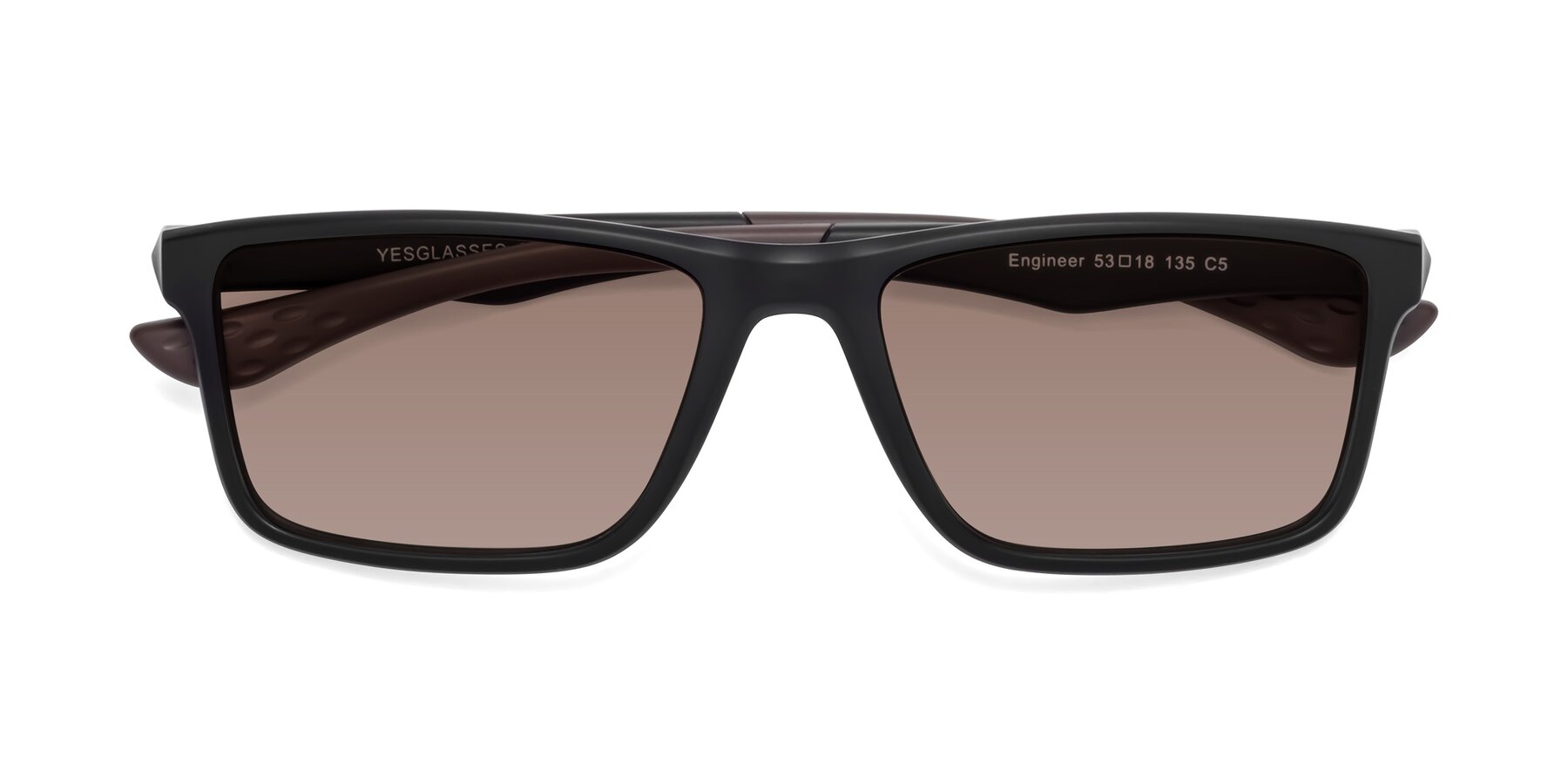 Folded Front of Engineer in Matte Black-Coffee with Medium Brown Tinted Lenses