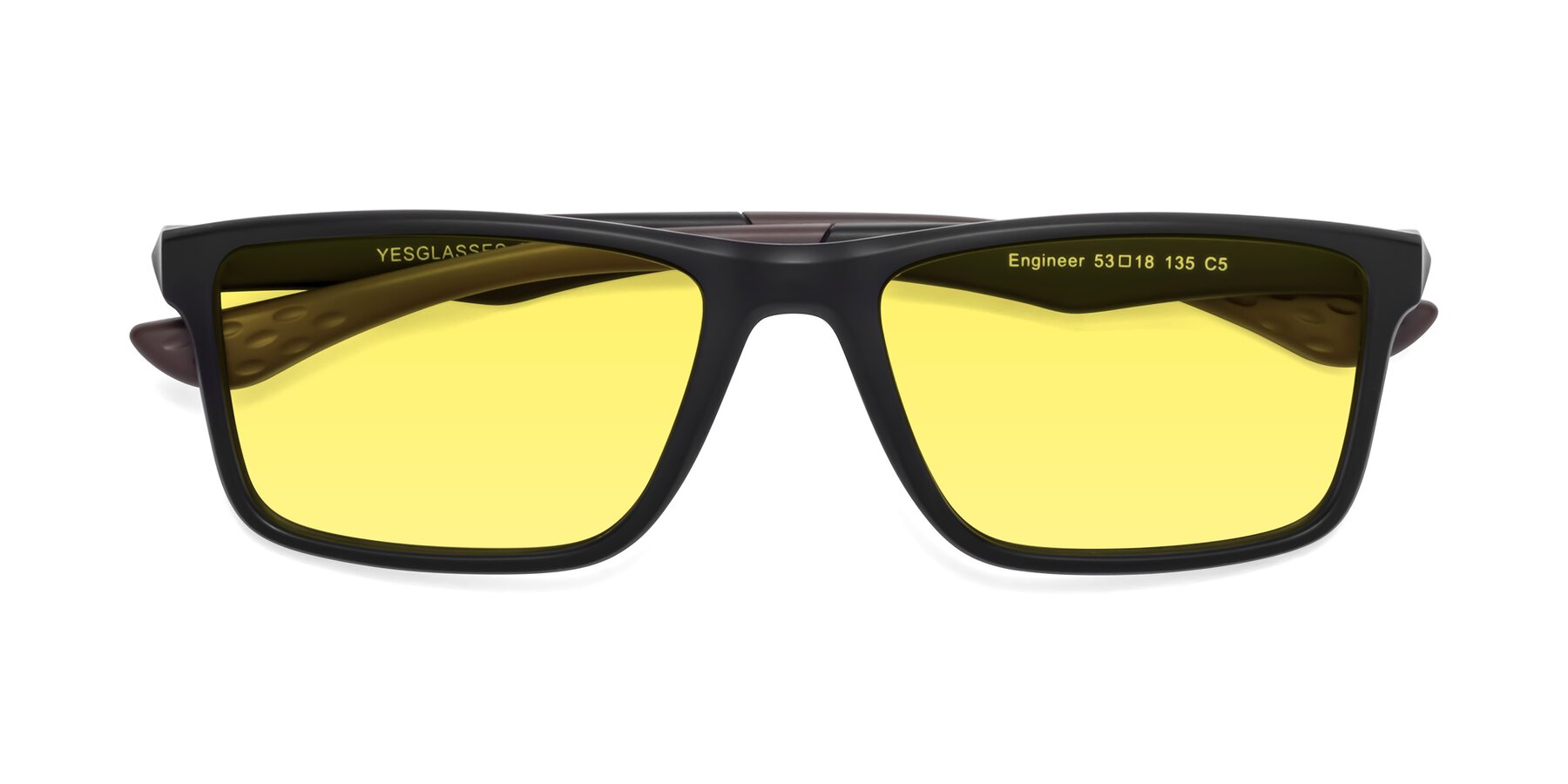 Folded Front of Engineer in Matte Black-Coffee with Medium Yellow Tinted Lenses