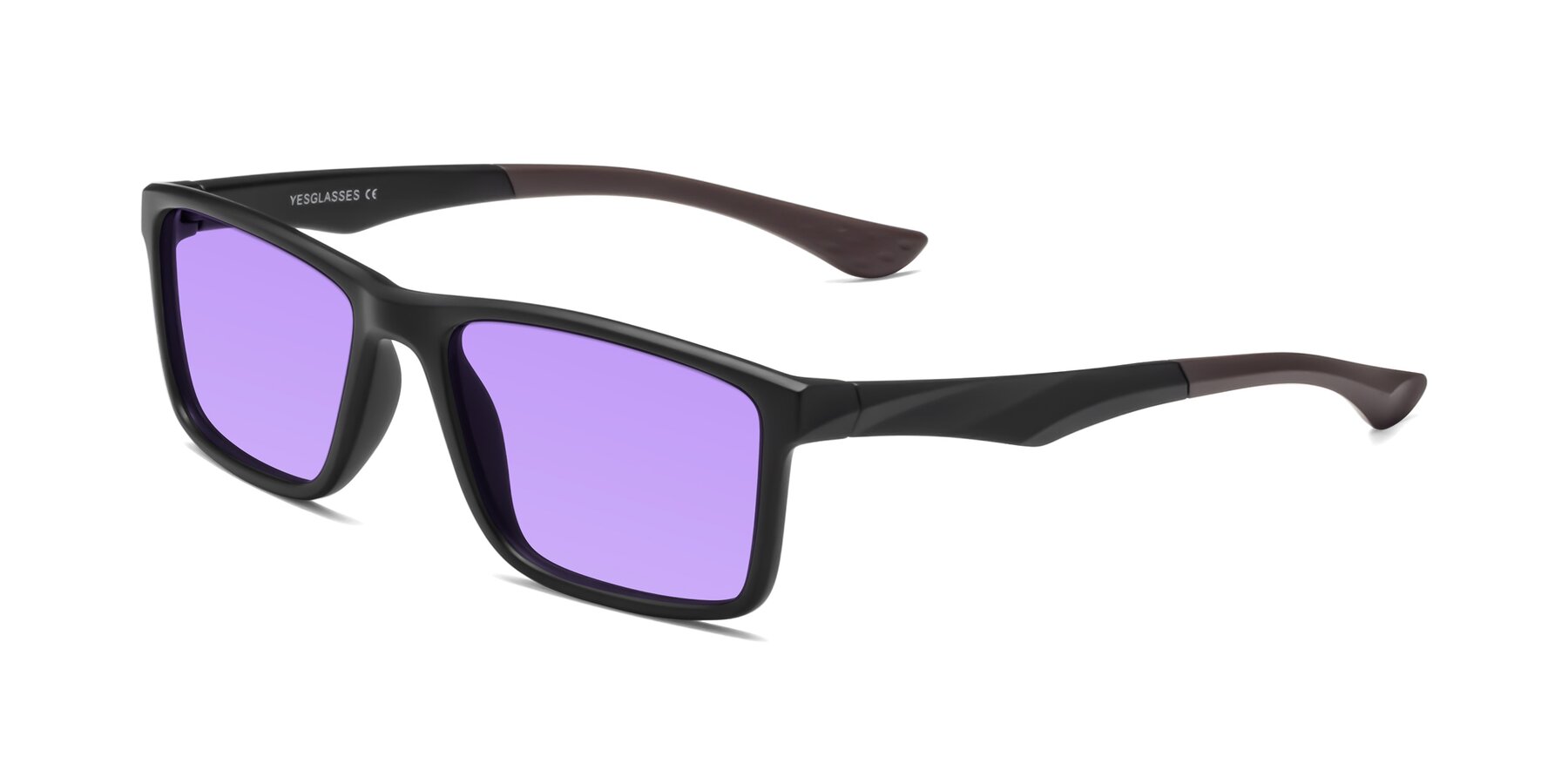 Angle of Engineer in Matte Black-Coffee with Medium Purple Tinted Lenses