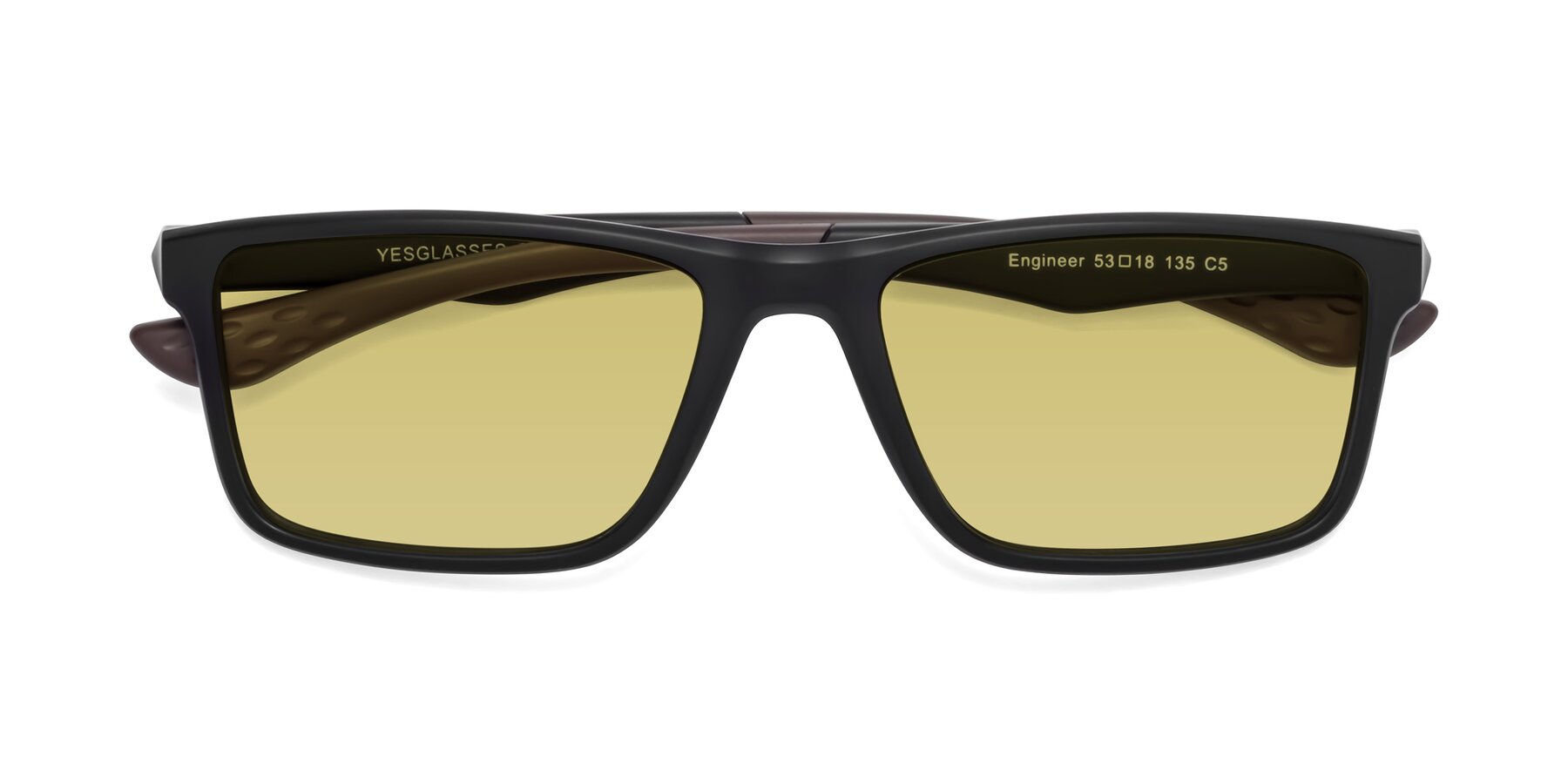 Folded Front of Engineer in Matte Black-Coffee with Medium Champagne Tinted Lenses