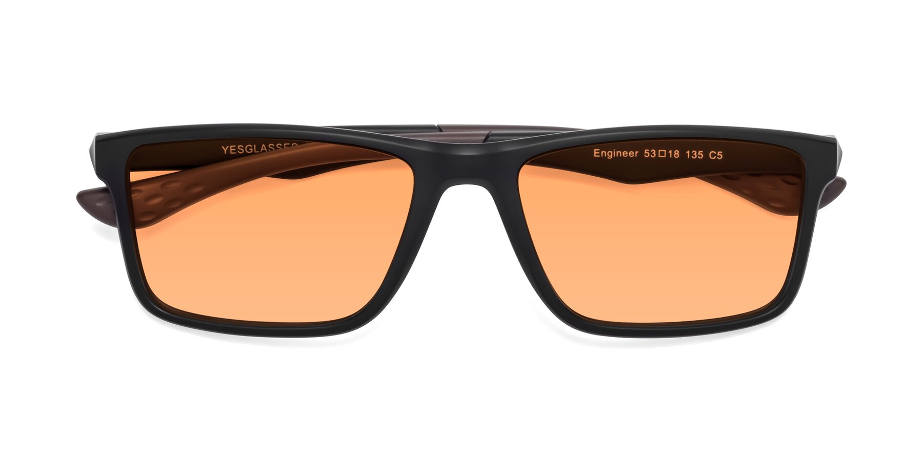 Folded Front of Engineer in Matte Black-Coffee with Medium Orange Tinted Lenses