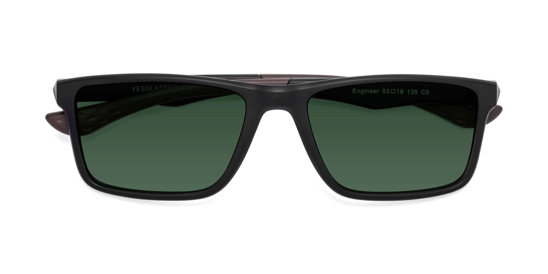 Folded Front of Engineer in Matte Black-Coffee with Green Tinted Lenses