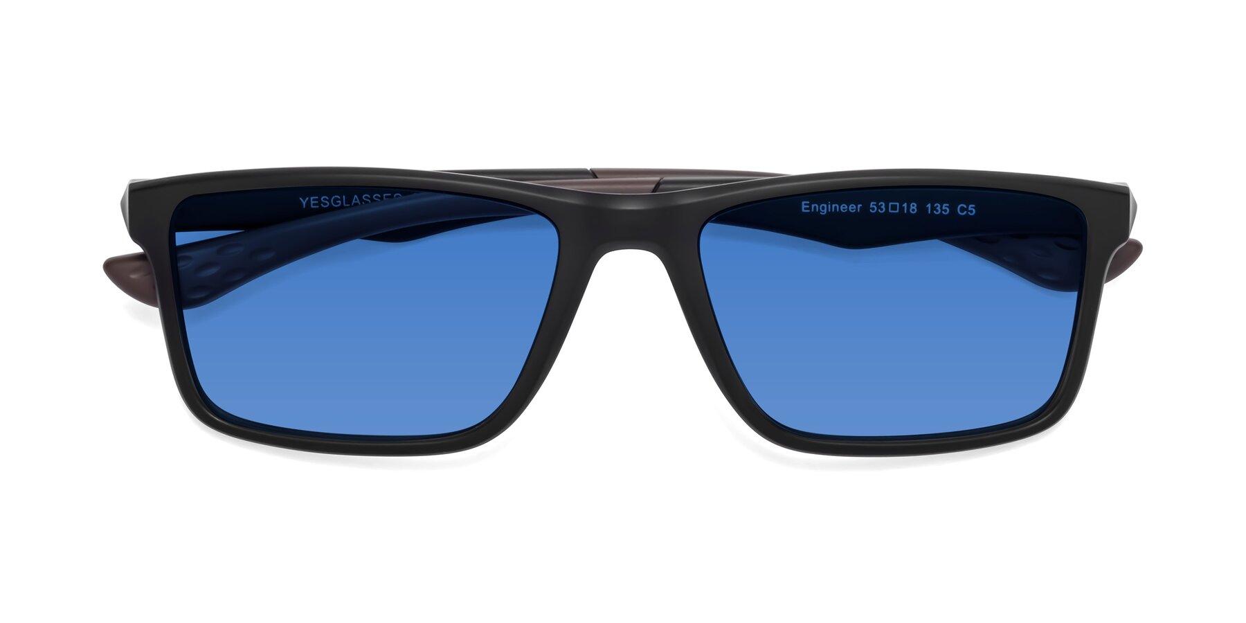 Folded Front of Engineer in Matte Black-Coffee with Blue Tinted Lenses