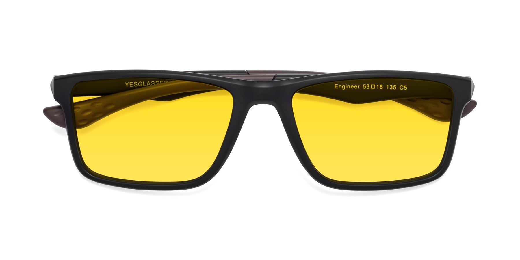 Folded Front of Engineer in Matte Black-Coffee with Yellow Tinted Lenses
