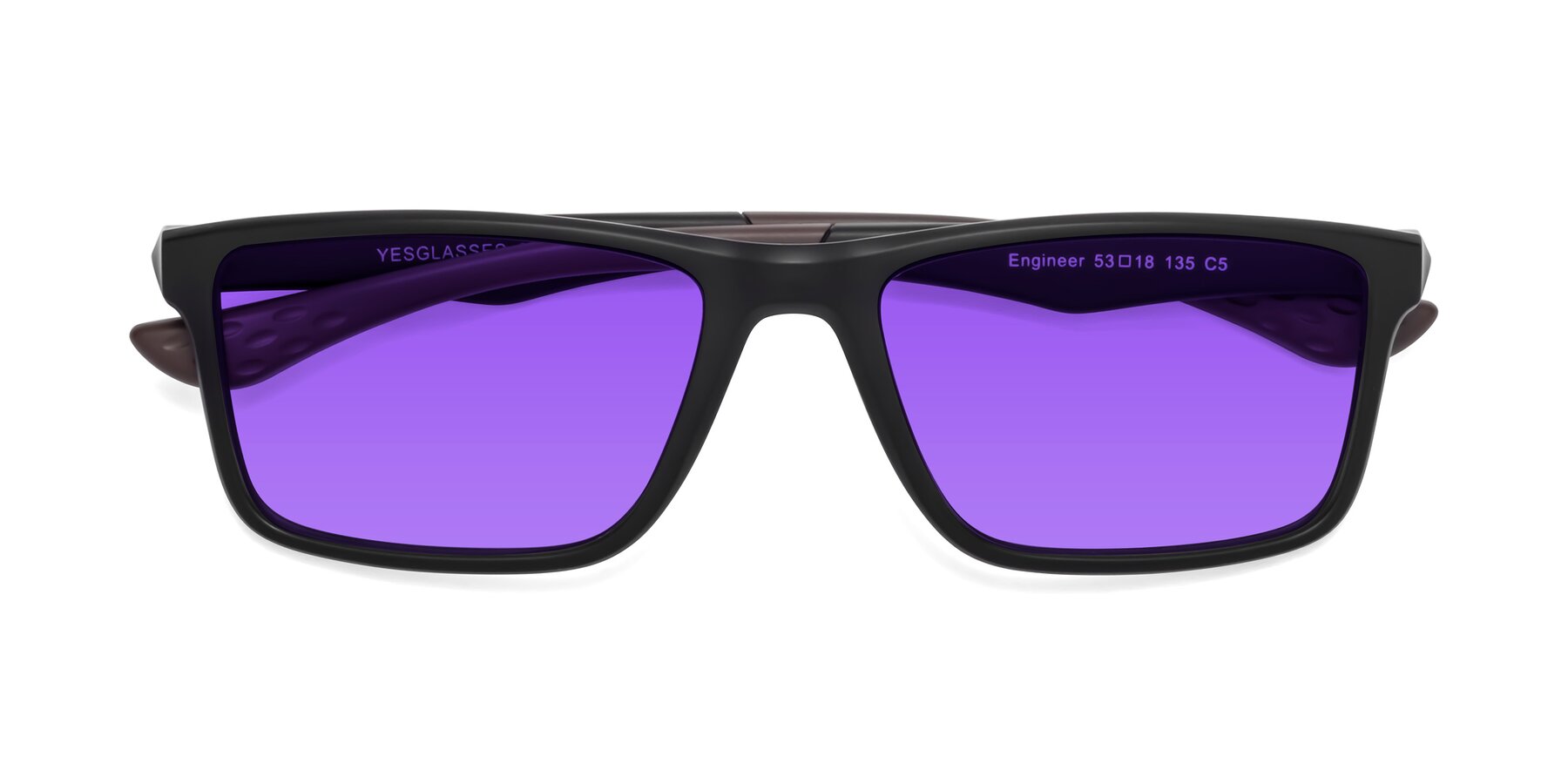 Folded Front of Engineer in Matte Black-Coffee with Purple Tinted Lenses