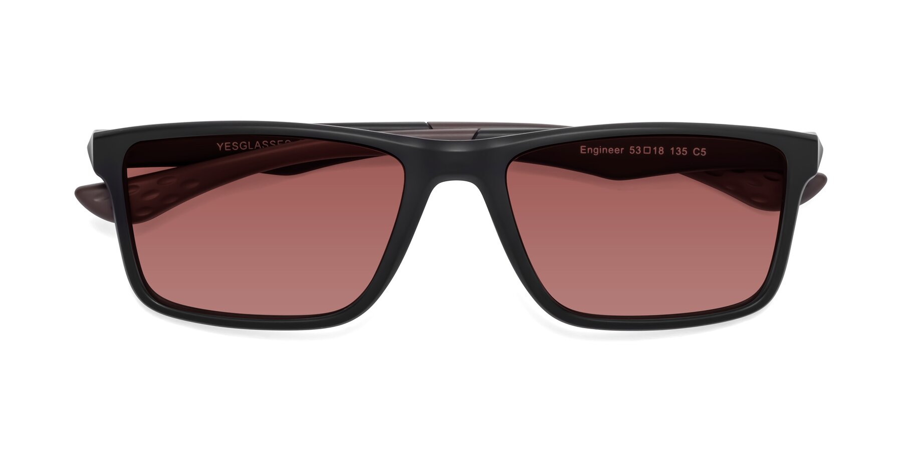 Folded Front of Engineer in Matte Black-Coffee with Garnet Tinted Lenses