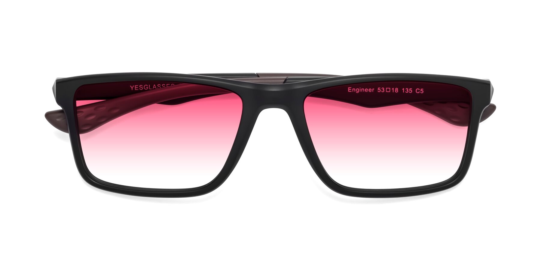Folded Front of Engineer in Matte Black-Coffee with Pink Gradient Lenses