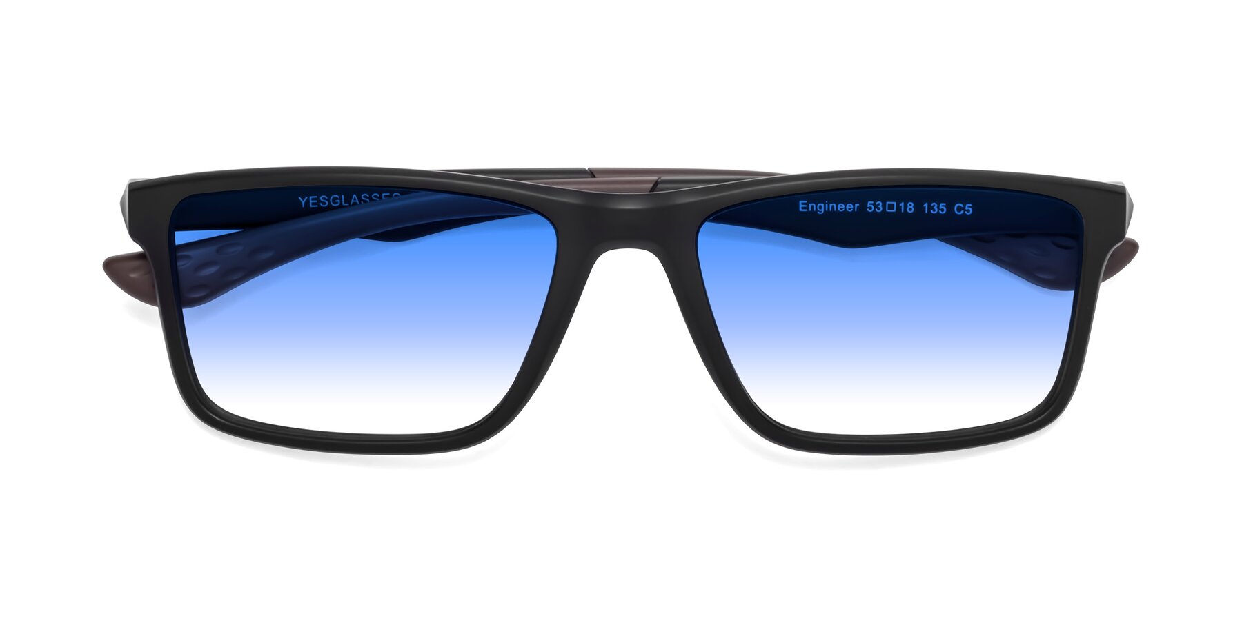 Folded Front of Engineer in Matte Black-Coffee with Blue Gradient Lenses