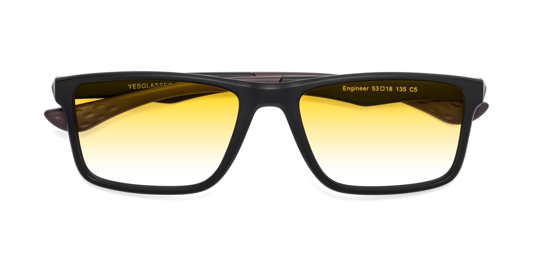 Folded Front of Engineer in Matte Black-Coffee with Yellow Gradient Lenses