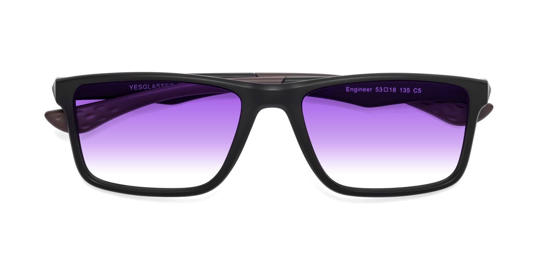 Folded Front of Engineer in Matte Black-Coffee with Purple Gradient Lenses