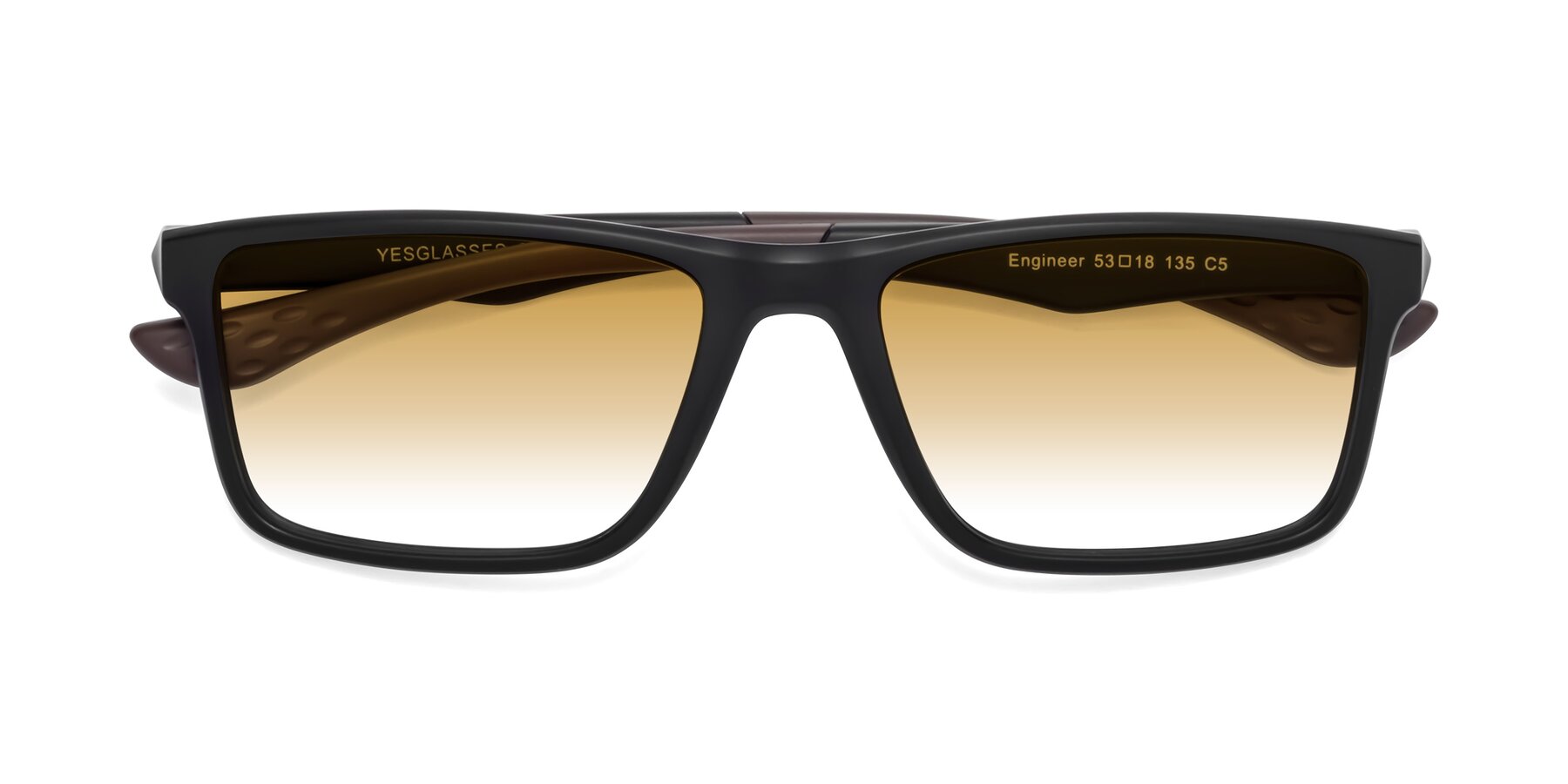 Folded Front of Engineer in Matte Black-Coffee with Champagne Gradient Lenses